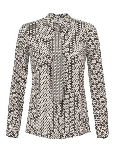 Elisabetta Franchi Patterned Tie Shirt In Gray
