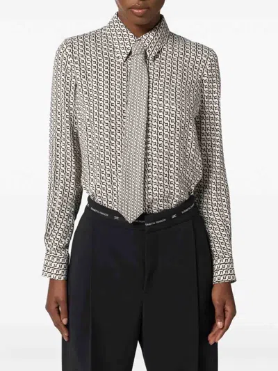 Elisabetta Franchi Patterned Tie Shirt In Gray