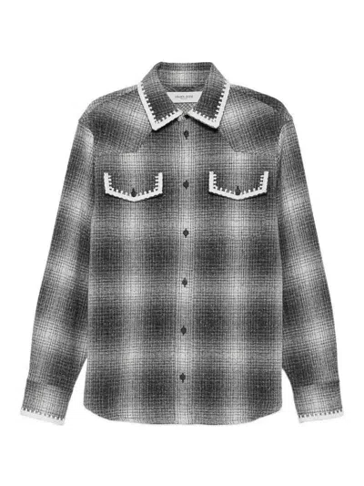 Golden Goose Wool Blend Long Sleeve Checked Shirt In Green