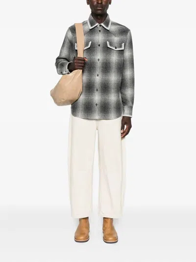 Golden Goose Wool Blend Long Sleeve Checked Shirt In Green