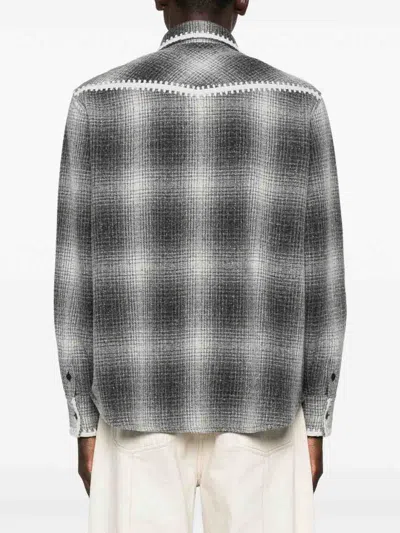 Golden Goose Wool Blend Long Sleeve Checked Shirt In Green