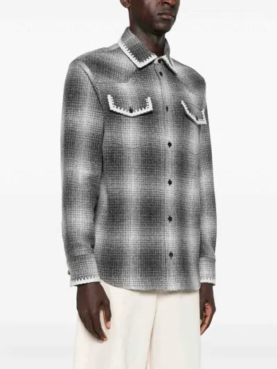 Golden Goose Wool Blend Long Sleeve Checked Shirt In Green