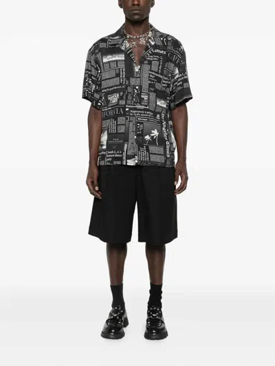 Palm Angels Newspaper Motif Short-sleeved Shirt In Black