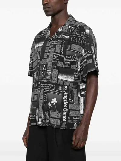 Palm Angels Newspaper Motif Short-sleeved Shirt In Black