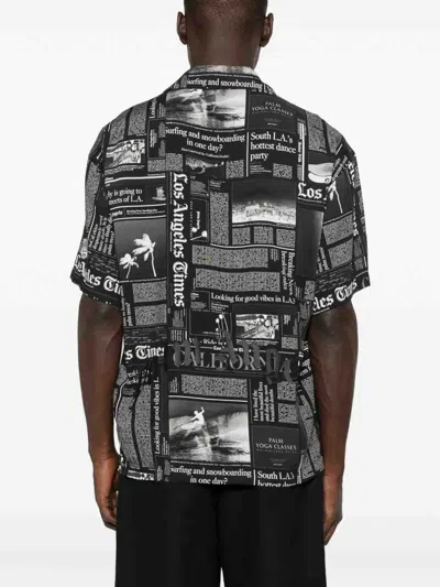 Palm Angels Newspaper Motif Short-sleeved Shirt In Black