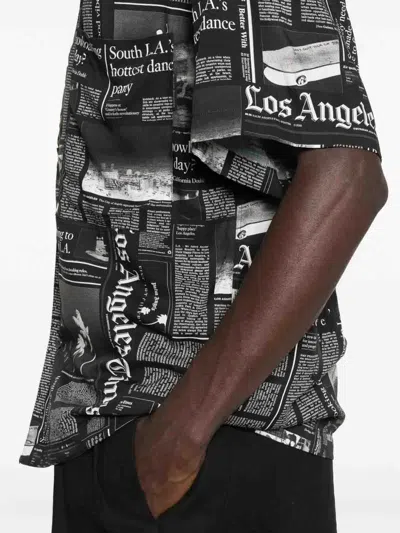 Palm Angels Newspaper Motif Short-sleeved Shirt In Black