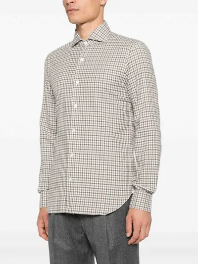 Barba Napoli Classic Check Pattern Button-down Shirt In White