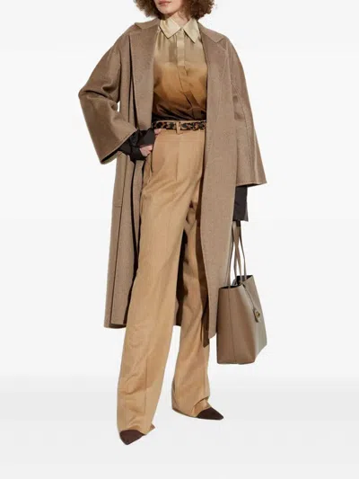 Max Mara Textured Fabric Coat Belted Waist In Nude