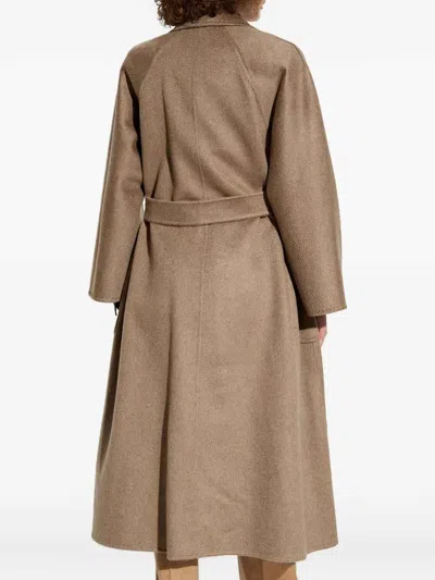 Max Mara Textured Fabric Coat Belted Waist In Nude