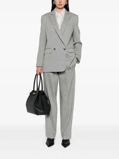 Twinset Double-breasted Pinstripe Blazer With Structured Shoulders In Gray