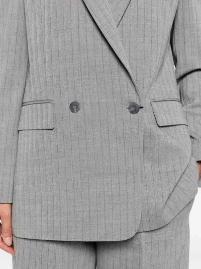 Twinset Double-breasted Pinstripe Blazer With Structured Shoulders In Gray