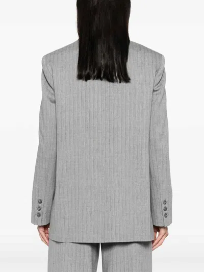 Twinset Double-breasted Pinstripe Blazer With Structured Shoulders In Gray