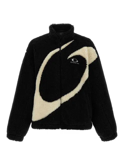 Balenciaga Oversized Fleece Texture High Neck Jacket In Black