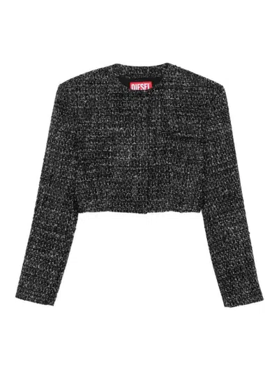 Diesel Cropped Jacket In Bouclé Fabric In Black