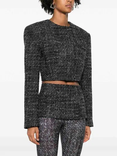 Diesel Cropped Jacket In Bouclé Fabric In Black