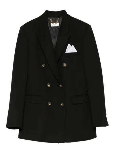 Elisabetta Franchi Cotton Gabardine Blazer With Breast Pocket In Black