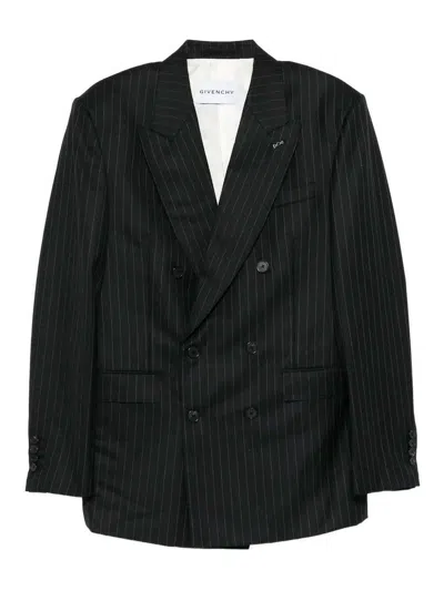 Givenchy Stripe-pattern Double-breasted Blazer In Black