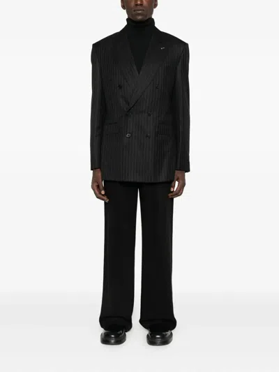Givenchy Stripe-pattern Double-breasted Blazer In Black