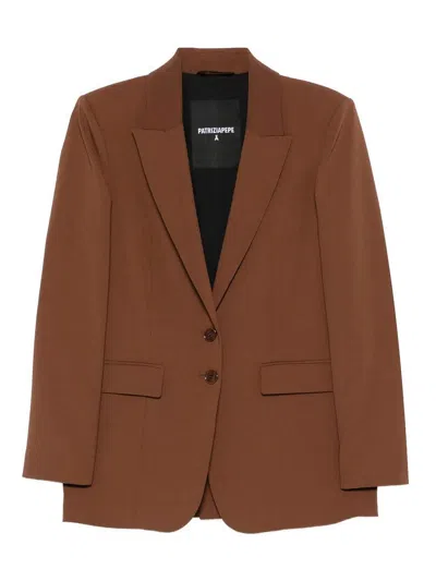 Patrizia Pepe Structured Brown Tailored Jacket With Notched Lapel In Brown