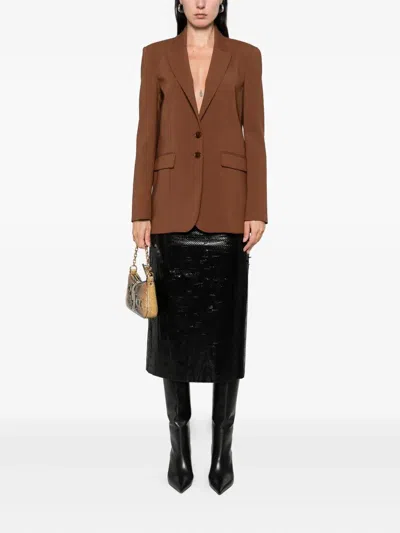 Patrizia Pepe Structured Brown Tailored Jacket With Notched Lapel In Brown