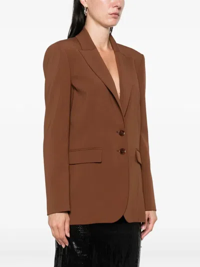 Patrizia Pepe Structured Brown Tailored Jacket With Notched Lapel In Brown