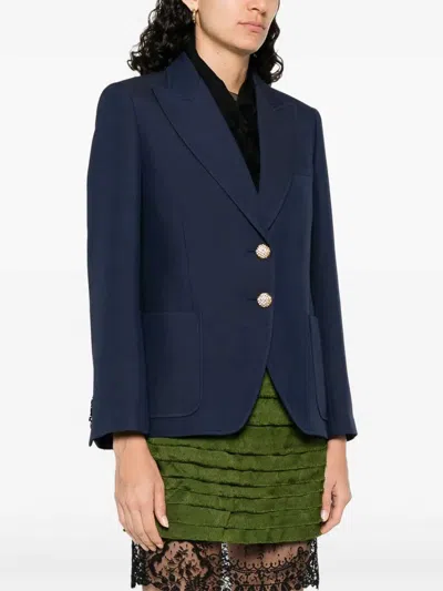 Valentino Single Breast Wool Silk Blazer In Blue