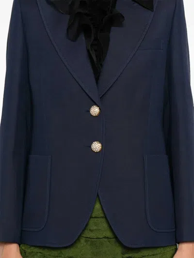 Valentino Single Breast Wool Silk Blazer In Blue