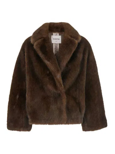 Valentini 1972 Plush Faux Fur Cropped Coat In Brown