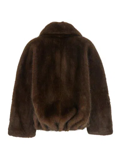 Valentini 1972 Plush Faux Fur Cropped Coat In Brown