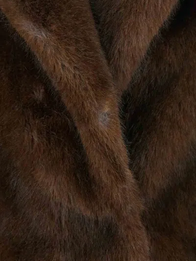 Valentini 1972 Plush Faux Fur Cropped Coat In Brown