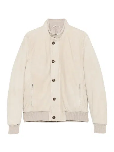 Barba Napoli Panna Tailored Jacket With High Collar And Zippered Pockets In Neutral
