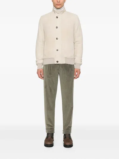 Barba Napoli Panna Tailored Jacket With High Collar And Zippered Pockets In Neutral