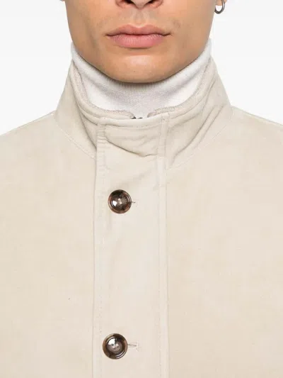 Barba Napoli Panna Tailored Jacket With High Collar And Zippered Pockets In Neutral