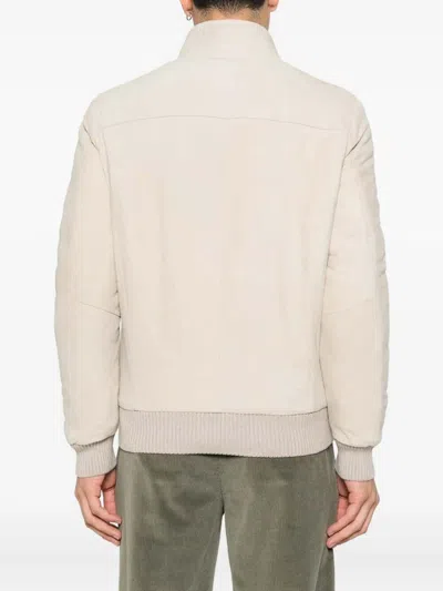 Barba Napoli Panna Tailored Jacket With High Collar And Zippered Pockets In Neutral