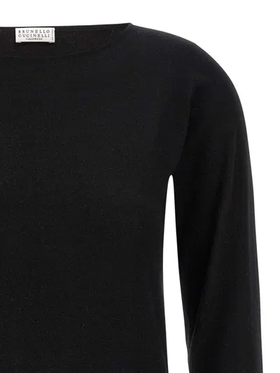 Brunello Cucinelli Boat Neck Cashmere & Lurex Knit Sweater In Black