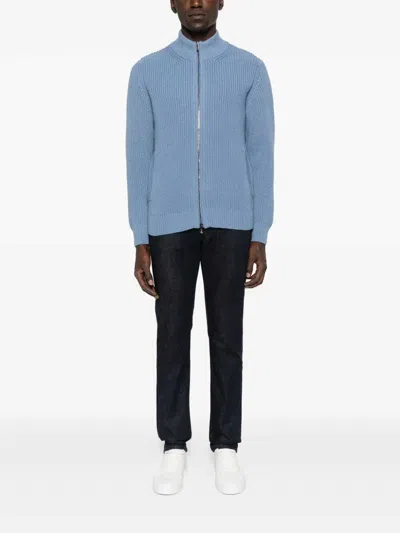 Drumohr Cardigan With Pockets And Zip In Blue