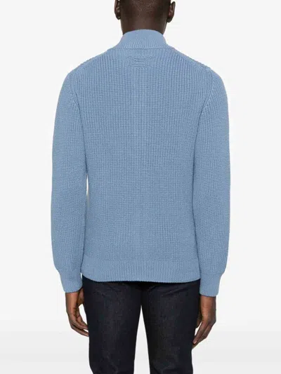 Drumohr Cardigan With Pockets And Zip In Blue