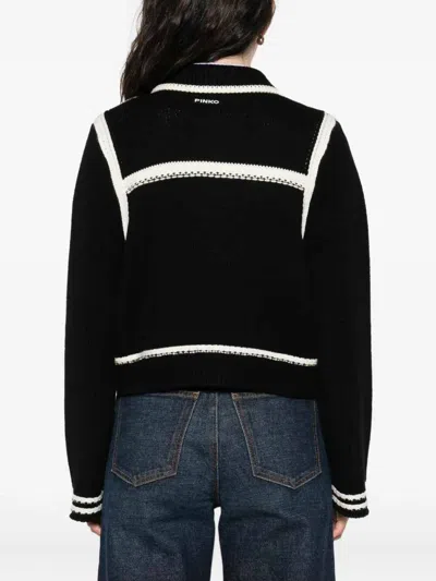 Pinko Black Wool Cardigan In Black