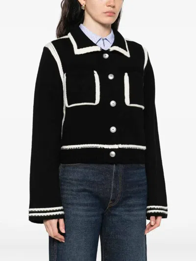 Pinko Black Wool Cardigan In Black