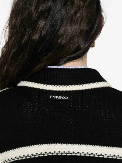 Pinko Black Wool Cardigan In Black