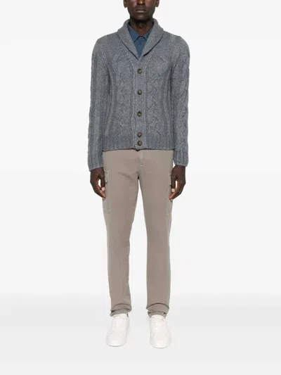 Barba Napoli Barba Cardigan With Shawl Collar In Cable Knit In Gray