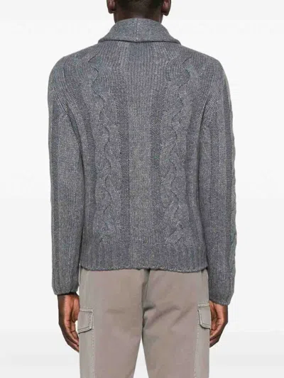 Barba Napoli Barba Cardigan With Shawl Collar In Cable Knit In Gray