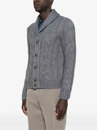 Barba Napoli Barba Cardigan With Shawl Collar In Cable Knit In Gray
