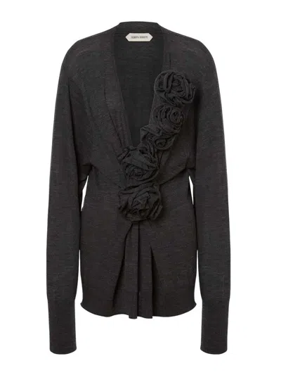 Alberta Ferretti Sweater In Merino Wool With Floral Embroidery In Gray