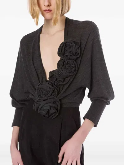 Alberta Ferretti Sweater In Merino Wool With Floral Embroidery In Gray