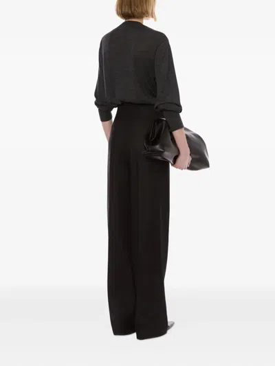 Alberta Ferretti Sweater In Merino Wool With Floral Embroidery In Gray