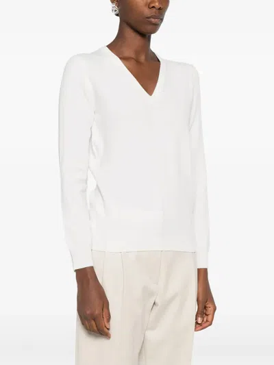 Brunello Cucinelli Cashmere Sweater With Monili In White