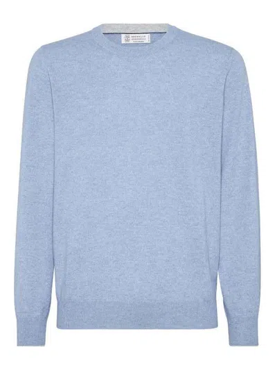 Brunello Cucinelli Cashmere Crew Neck Sweater Clothing In Blue