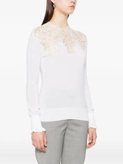 Ermanno Scervino Long Sleeve Merino Sweater In White