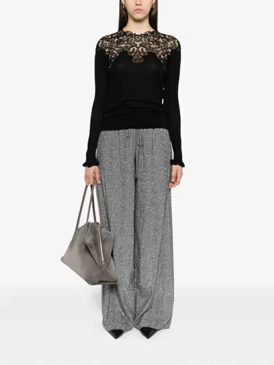 Ermanno Scervino Long Sleeve Sweater With Lace Overlay In Black